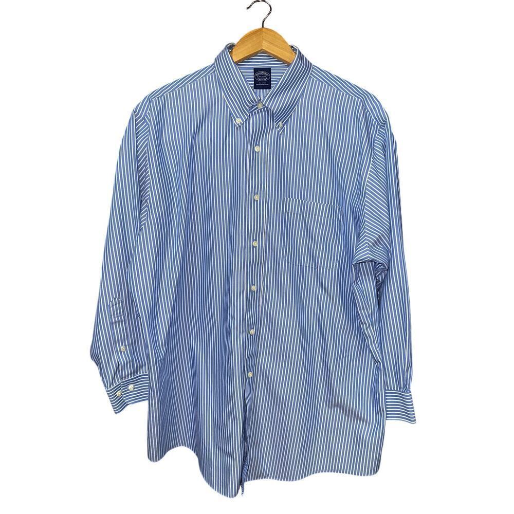 Brooks Brothers Men’s Shirt Button Down Non Iron L/S Blue White Stripe 17 1/2